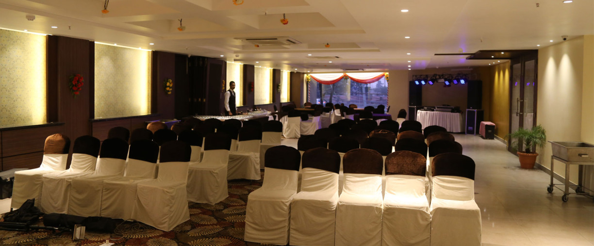 Banquet floor set for an event